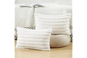 Madizz Juego de 2 Fundas de Almohada Decorativas Felpa Funda de cojín Suave a Rayas para la Carcasa de la Almohada del Dormitorio del sofá Blanco Crema 30 x 50 cm