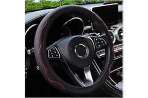 YUJINGTING Car Steering Wheel Covers Leather, Steering Wheel Cover Universal Anti-Slip Breathable Elastic Microfiber Leather Corrugated Without Inner Ring Car Interior Accessories 37-38cm Black Red