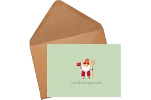 PILUVI THE LABEL Postkarte mit Umschlag aus Kraftpapier, Vom Nikolaus gebracht, Nikolauskarte, Stilvolle Weihnachtskarte in grün, Weihnachtspostkarte
