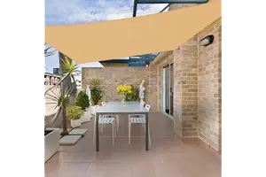 HENG FENG Toldo Vela de Sombra Rectangular 3x4m, PES 160 g/m² Impermeable, 95% Bloqueo UV, para Exterior en Terraza, Jardín, Patio - Incluye Cuerda de Fijación - Color Arena