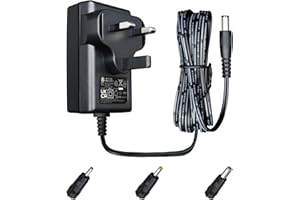 OXZEEWEE 12V 2A 24W 6ft/1.8M Long Power Supply Adapter, AC DC Switching Adapter (Input 100-240V, Output 12Volt 2Amp 2000mA), Wall Mount Transformer Plug with 3 Interchangeable Adapter Jacks, UKCA Listed