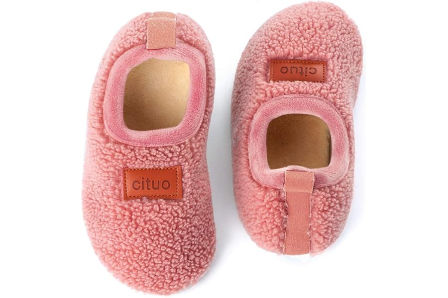 Dream Bridge Kids Sherpa Fleece Slippers with Anti-Slip Sole for Boys Girls