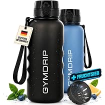 GymDrip® 1,5L Fitness Trinkflasche – Große Sport Wasserflasche mit Früchteeinsatz – BPA-frei, auslaufsicher – Trinkflasche fürs Gym & Training (Shadow Black) Sport & Freizeit