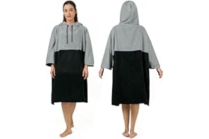 Zingtto Surf Poncho Changing Robe, 3/4 Sleeve Extra Large Thick Hoodie Towel Poncho for Men Women Beach Swimming, 39‘’x31‘’, Black Gray