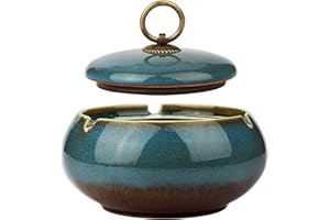 PURETÉAVHOM Posacenere Ceramica da Esterno Portacenere Chiuso con Coperchio Antivento Blu Posacenere da Tavolo Grande da Interno Adatto per Casa, Ufficio, Balcone, Giardino