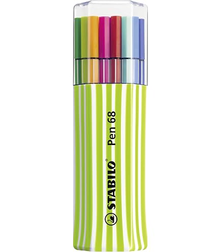 STABILO Pen 68 Premium-Filzstifte, 20er Set In Verschiedenen Farben – Mit Robuster Spitze & 24h Austrocknungsschutz