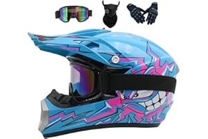 HELMBLAZIA Motocross Helmets Kids, Adult Youth Offroad Street Dirt Bike Helmet, Motorbike MX Helmet ATV BMX MX Downhill Quad Bike Offroad Full Face Motorcycle Crash Helmet, With Goggles Gloves