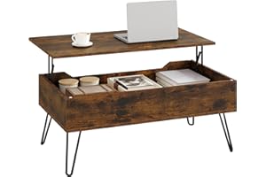 WOLTU Mesa de Centro Elevable, Mesa de Salon con Espacio Interno, Patas Metálicas, 95x50x(40-55,5) cm, Marrón rústico, BTS18vbn