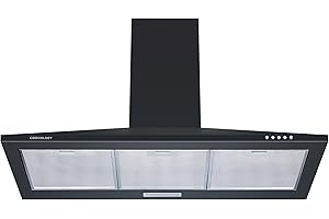 Cookology CH900BK/A 90cm Chimney Cooker Hood Extractor Fan, Energy Rated A, 3 Speed, Kitchen Wall Mounted Range 900mm Hood, Adjustable Height, Air Recirculating & Ducting - Black