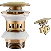 WOMAO Pop Up Basin Antique Brass Retro Matte Drain Sink with Overflow, Click-Clack Pop-Up Drain Valve with Universal Strainer