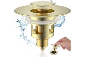 Hibbent Tappo Lavandino Bagno Universale,Scarico Lavabo Bagno Universale Pop up Adatta per modelli da 25 mm a 46 mm,Filtro Scarico Lavabo Bagno Valvola Piletta Click Clack,Oro Spazzolato