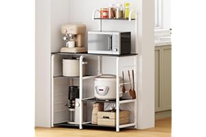 SogesPower Estantería para Horno Microondas de Cocina, con Ganchos S para Utensilios de Cocina, Estante Extra para frascos de Especias, 90 x 42 x 130 cm, Negro