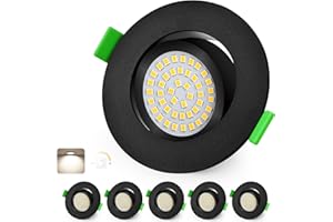 KYOTECH reflektory LED wpuszczane z możliwością ściemniania 68–80 mm 5W IP44, ultracienkie, neutralna biel 4000K, wodoszczelne rotacyjne o 45° reflektory sufitowe do łazienki, czarne, zestaw 6 sztuk