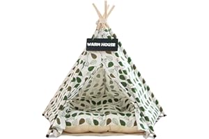 NUKIED Tipi Chien Chat de Comgagnie avec Coussin,Tent Tipi de Luxe,Niche Chien et Chat Intérieur,Maisons pour Chat avec Petit Tableau Noir (Green Leaf)