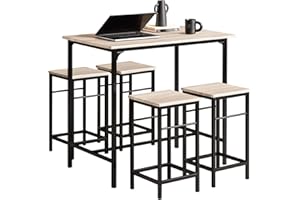 SoBuy Breakfast Bar Table and Stools Set 5-Piece Kitchen Dining Set with High Table & 4 Stools Space Saving Compact Bar Furniture for Small Kitchens and Flats OGT11-N