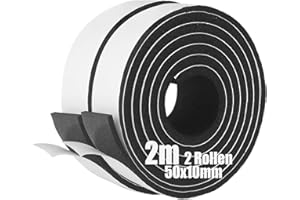 SDLDEER Lot de 2 rouleaux de ruban adhésif en mousse - 50 mm (l) x 10 mm (P) x 2 m (L) - Pour porte de fenêtre, porte - Anti-collision - Résistant aux intempéries - Insonorisation des fenêtres