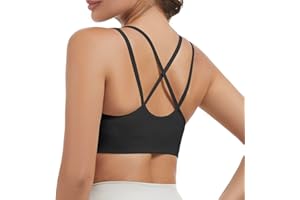 Nabawa Strappy Sports Bras for Women Crisscross Back Medium Support Yoga Bra Unpadded Gym Workout Fitness Crop Top
