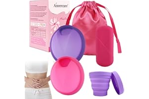 MHDUYEG 2 Stück Menstruationsscheibe, Silikon Menstruationstasse Menstrual Disc Wiederverwendbare Periodenscheibe, Menstrual Cup mit 2 Größen (S und L) mit Faltbecher und Aufbewahrungsbox