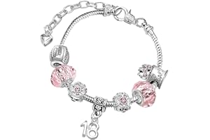 CHARM BUDDY Ladies Girls Sparkly Pink Crystal Adjustable Birthday Charm Bracelet with Gift Box for Women Girls Age 3rd 4th 5th 6th 7th 8th 9th 10th 11th 12th 13th 16th 18th 21st 30th 40th 50th 60th 70th 80th Birthday Gifts for Her