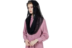 BEAUTELICATE Velo di Pizzo da Sposa Chiesa Religiosa Mantilla Infinito Sciarpa Copricapo Foulard Pizzo Cattolica per Matrimonio Messa In Latino Nero Bianco V103
