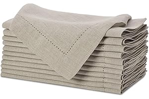 SWEETNEEDLE Sweet Needle 100% Pure Linen Napkins with Hemstitch Natural - 50x50 CM | Pack of 12 | European Flax Washable, durable and Reusable. Luxury Dinning for Christmas, New Year, Weddings, Restaurant, Party