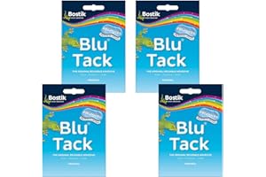 XEEMYX Lot de 4 adhésifs réutilisables Bostik Blu Tack originaux pour la maison, le bureau, le bricolage, utilisation à faire soi-même, alternative aux broches et ruban adhésif, 60 g