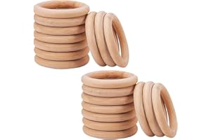 RGEVGER 20 Pcs Natural Wooden Rings, Solid Unfinished Wood Teething Rings, Wooden Ring for Crafts, Round Connectors, Macrame Ring, for DIY Arts and Crafts Jewellery Making Ornaments Home Decor (35mm)