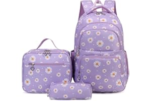 SIVENKE Daisy Printed School Backpack Set with Lunch Bag Pencil Case 3 Pieces School Bags for Teens Girls Boys Primary Junior Middle School Water Resistant Lightweight Bookbag Travel Rucksack