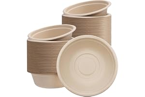 YAAVAAW 100 Bols Jetables 480ml Bol en Canne à Sucre,Bol en Carton Krafte,Biodégradable,Compostable Vaisselle Jetable Canne à Sucre Bols en Papier pour Pique-niques,Fêtes,Maison les Aliments Chauds et Froids