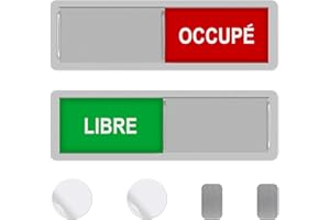 GlasFlength Panneaux de Porte LIBRE/OCCUPÉ avec 4 Adhésives Rondes, 17,7x5.2cm Enseigne Coulissante Magnétique Libre/Occupé Signe Décoratives pour Réunion Toilettes École Bureaux WC (Argent)
