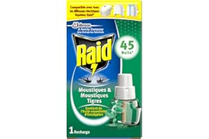 Raid Recharge pour Diffuseur Électrique Liquide, Moustiques et Moustiques Tigres, Huiles Essentielles d'Eucalyptus, 45 Nuits, Insecticide