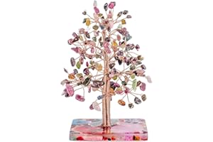 KYEYGWO Tourmaline Reiki Arbre Argent en Cristal avec Base en Résine de Tranche Agate, Figurine Feng Shui, Décoration Arbre de Vie pour Chakra Fortune Richesse Santé, Hauteur 4,7 "-6"