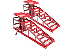 Wiltec Lot de 2X Rampe de Voiture – avec Cric hydraulique 2000 kg – Réglable en Hauteur – Rampes d’accès Chargement Entretien Inspection Automobile pour Garage Réparation