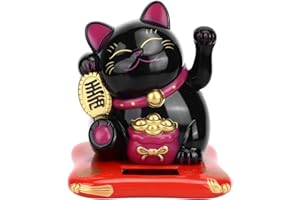 PLPLAAOO Gatto della Fortuna ad energia Solare Che sventola Il Braccio Decorativo Giapponese Che sventola Il Gatto Che dà Il Benvenuto al Gatto della Fortuna Che sventola Regalo di Apertura per Il(Nero)