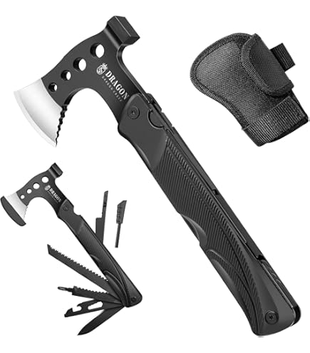 BPS Knives Ascia Bushcraft con Custodia in Pelle - Ascia da Campeggio a Piena Tang per Tagliare la Legna e per Giardinaggio - Accetta in Acciaio al Carbonio - Piccola Axe per