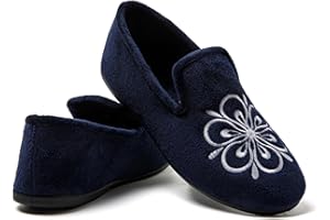 JOMIX Charentaises Femme avec Fleurs Pantoufles d'hiver Chaussons Fermées Chaussures de Maison Légère et Chaude MD1024