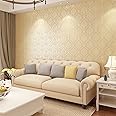 Wolpin Wall Stickers Wallpaper Floral Damask (45 cm x 10 m) Pattern Embossed Beige Flowers Living Room Stylish Decoration Self Adhesive, Beige