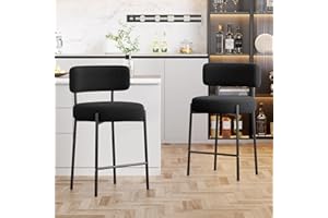 Ckaff Lot de 2 Tabouret de Bar, Chaise de Bar, Chaise de Cuisine Hauteur 63.5cm, Tabourets de Comptoir, Tabouret de Bistrot, Siège Rembourré avec Dossier et Repose-Pieds pour Cuisine, Bar, Noir
