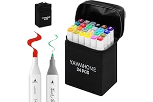 YAWAHOME 24 Colours Alcohol Markers - Dual Tip Art Marker Pen Set, Colouring Pens For Kids & Adults For Drawing, Design, Manga, Graffiti, Colouring Books, Artist Student Art Supplies