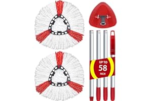 BUBLADOR Wischmopp Ersatzköpfe für Turbo 2-in-1, Bodenwischer Set Kompatibel mit Vileda EasyWring&Clean, Wischmop Ersatzbezug, 2 Moppköpfe +1 Stiel +1 Moppbasis für mop, auch fur empfindliche Boden