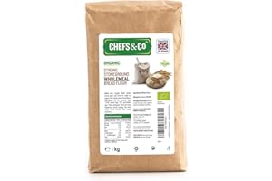 CHEFS & CO Stoneground Strong Organic Wholemeal Bread Flour 1 Kg | Freshly Milled Flour for Baking | Oven Baked Yeast Cookery & Bread Machines