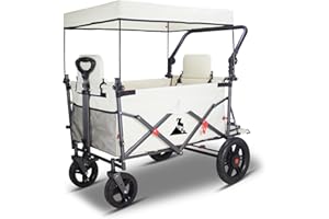 ‎TOPWELL TOPWELL Bollerwagen Faltbar mit Dach, Multifunktionaler Transport-Handwagen mit Bremsen, Vorderrädern 360°, Tragfähigkeit 120kg (Beige)