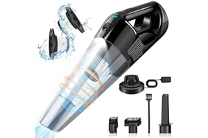 GOXAWEE Aspirador de Mano, 9500PA Aspiradora Coche con 2pcs Lavable Filtro Hepa, 6600mAh Aspiradora Sin Cable Coche Kit, Mini Ciclónica Tecnología Aspirador para DoméSticas Mascotas y Coche