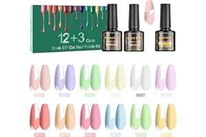 SINZONeu Vernis Semi Permanent -15 pcs, Manucure Nail Art Lot Vernis à Ongles Gel UV LED Nail Polish 12 Couleurs Populaire Avec Base et Top Coat, Matt Top Coat, 8ml