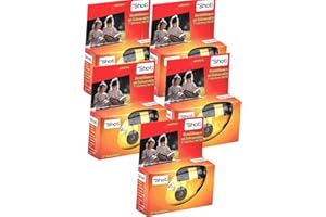 5 X 1A Photo PORST Fotocamera usa e getta, per matrimoni, feste, edizione Topshot in rosso/arancione (27 foto, con flash e batterie, confezione da 5)