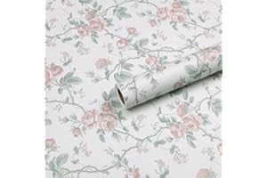 Hode Papel Pintado Autoadhesivo Rosas Rosadas, Decorativo Vinilo Adhesivo Muebles Estilo Retro para Dormitorio y Salon, PVC Papel Adhesivo para Muebles Impermeable 40x300cm