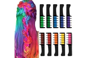 Kalolary 10 Couleurs Peignes Craie Cheveux, Temporaire Bright Crème Lavable Non Toxique Craie de Coloration pour Filles et Adultes Anniversaire Halloween Noël Fête Cosplay