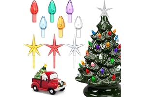 ADLABLD 120Pcs in 6 Colors Ceramic Christmas Tree Replacement Lights/Bulbs, Ceramic Tree Medium Multicolor Twist Light Ornaments(120 Bulbs+3 Topper Star+3 Hoses)