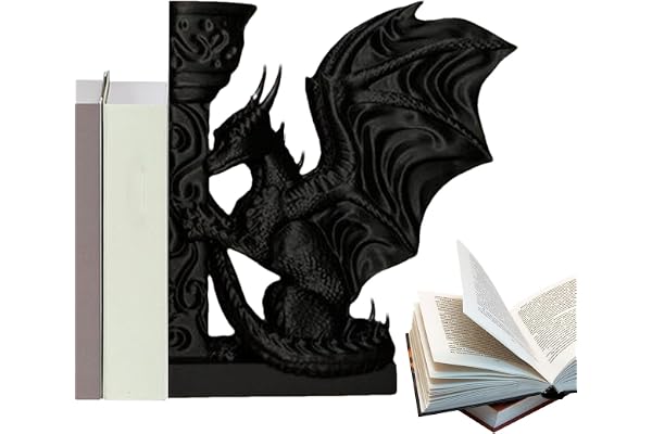 Tryckt drakbokstöd, slitstark vintage bokstöd, ABS dekorativ hylla prydnad & skrivbordsskulptur, fantasy bokhylla för och sovrum