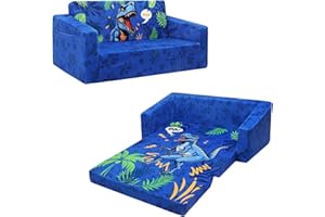 decalsweet Divano Letto 2 Posti per Bambini 2-in-1 Pieghevole Schienale Poltrona, Comoda Stabile Divano Bambino Bambina, Divano Pieghevole Leggero Apribile per Camera da Letto, Soggiorno (Dinosauri)